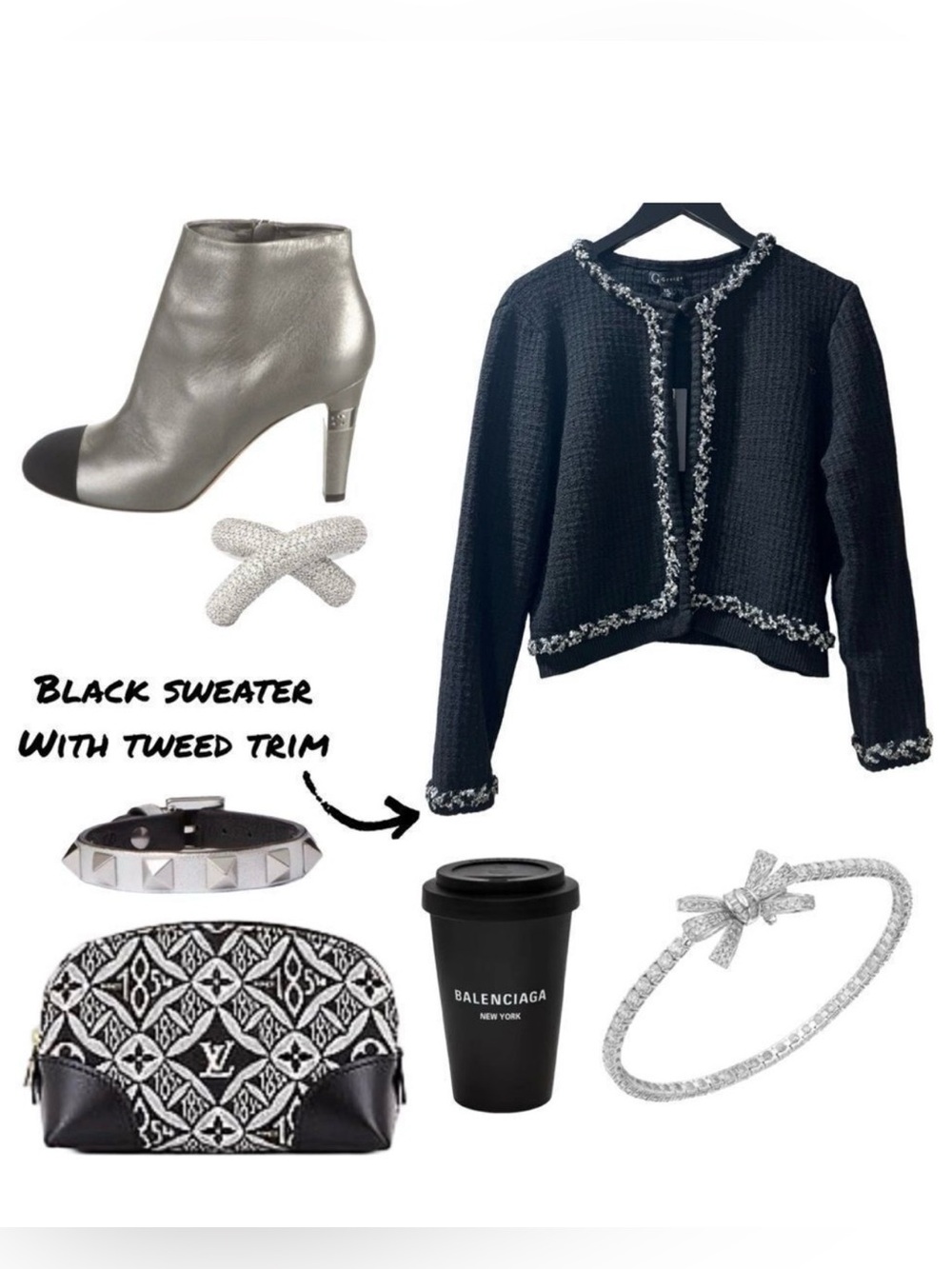Black & White Tweed Trim Sweater